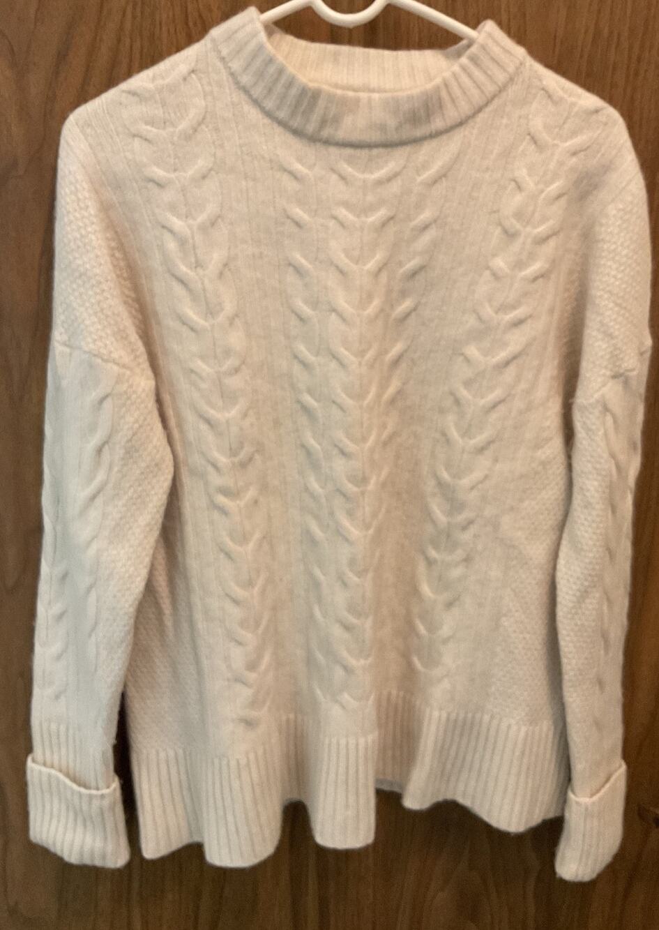 Banana Republic Sweater Ivory Cable Knit Italian Wool Cashmere Womens Large